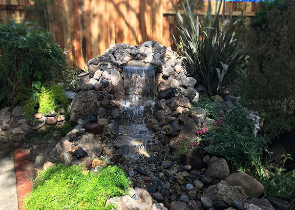 custom waterfall built by landscaper in Thousand Oaks, California