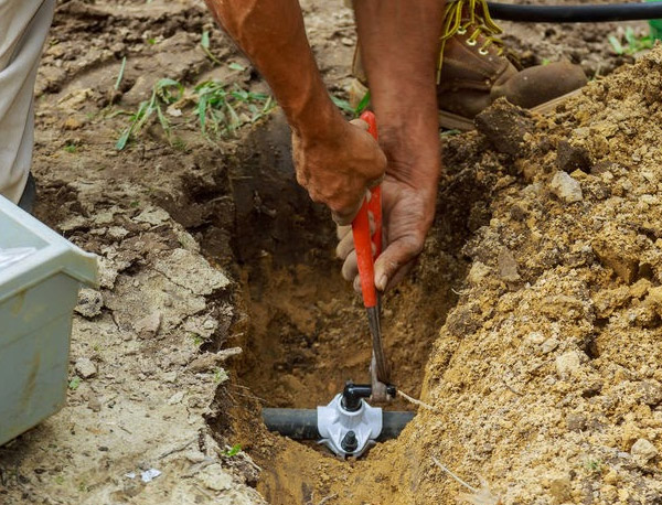 adjusting a buried valve during a routine sprinkler repair in Encino