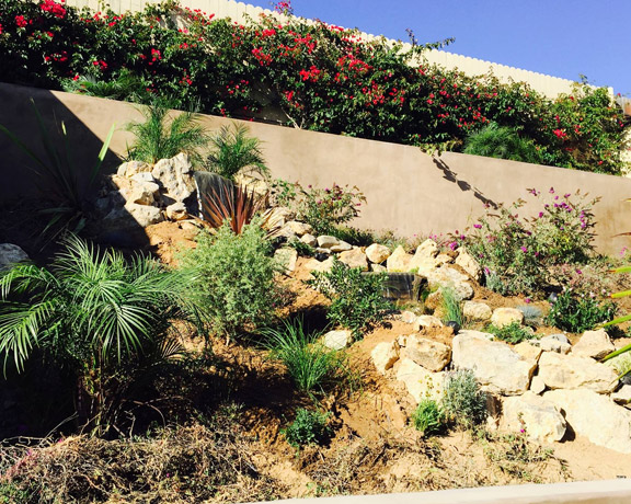 our team created this beautiful backyard stonescaping